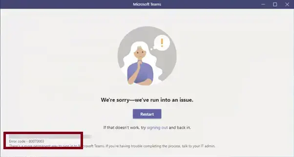 Microsoft Teams Error 80070003