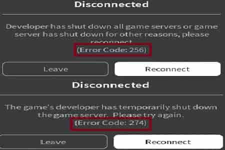 Roblox Error Code 256 or 274