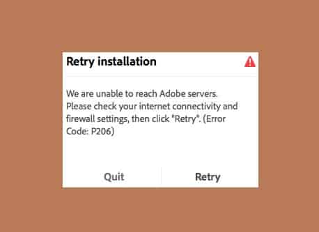 Adobe Error Code P206