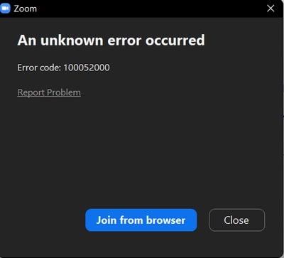 Zoom Error Code 100052000