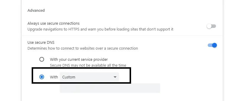 under Use secure DNS, select "With."