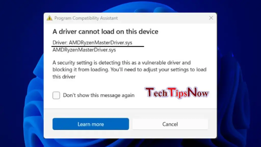 AMDRyzenMasterDriver.sys Cannot Load on This Device