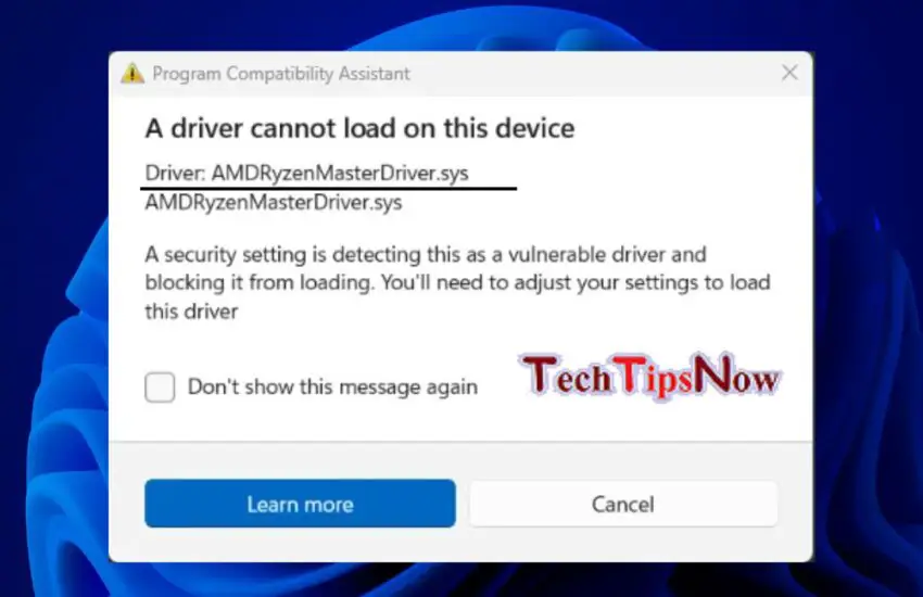 AMDRyzenMasterDriver.sys Cannot Load on This Device