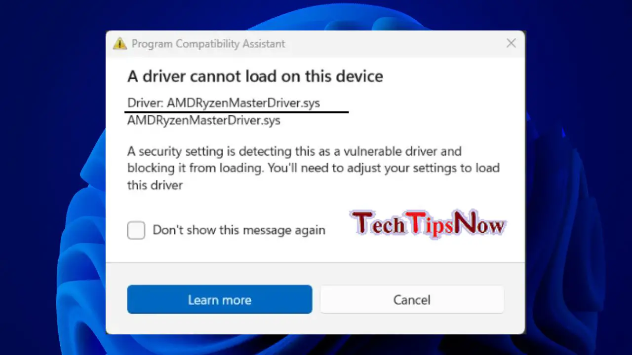 AMDRyzenMasterDriver.sys Cannot Load on This Device