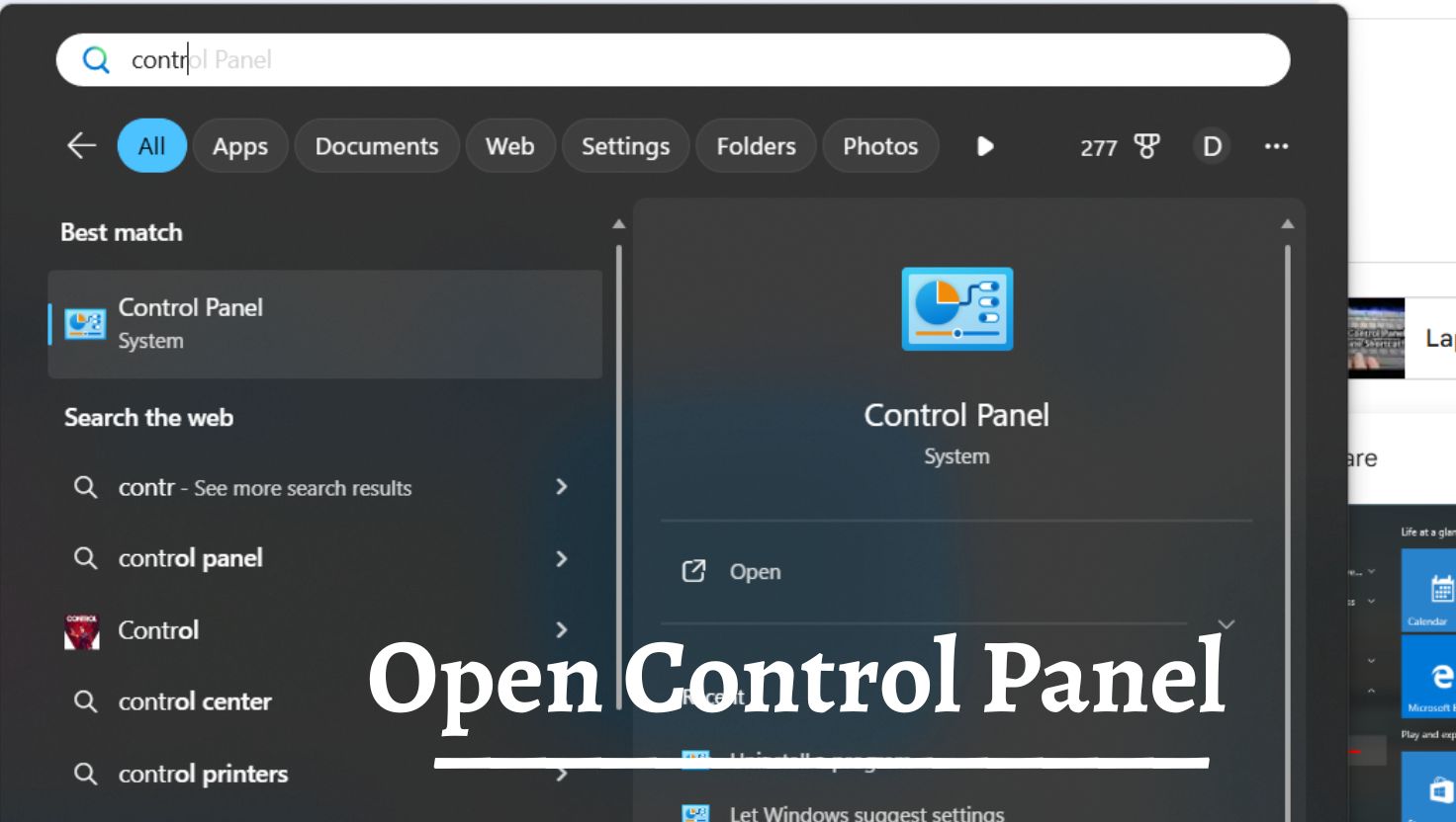 Open Control Panel Windows 11